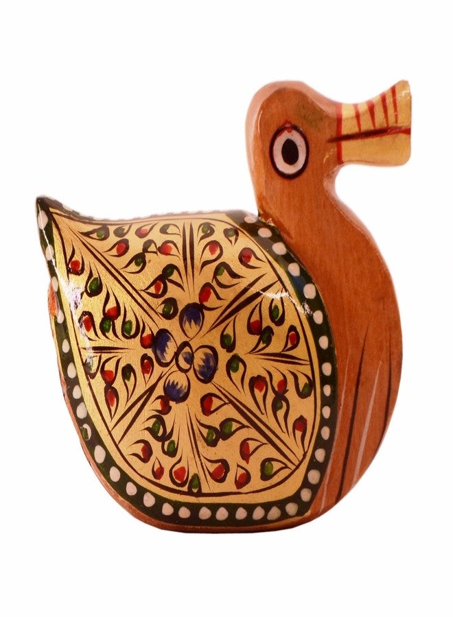 Purpledip Small Wooden Duck with Beautiful Fine Gold Painting; Miniature Idol Gift Vaastu Feng Shui Good Luck Charm (11256) - Image 1